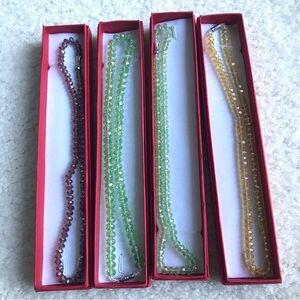 NWOT Set of 4 Iridescent Faceted Beaded Bling Necklaces (green, yellow & purple)